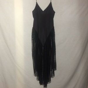 Vintage Sexy Black Lace V-Shape Sheer Nightgown Slip Dress Lingerie